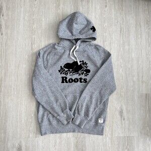 ROOTS Original Kanga Hoodie  Sweater - Salt & Pepper - Size Medium - Black Logo